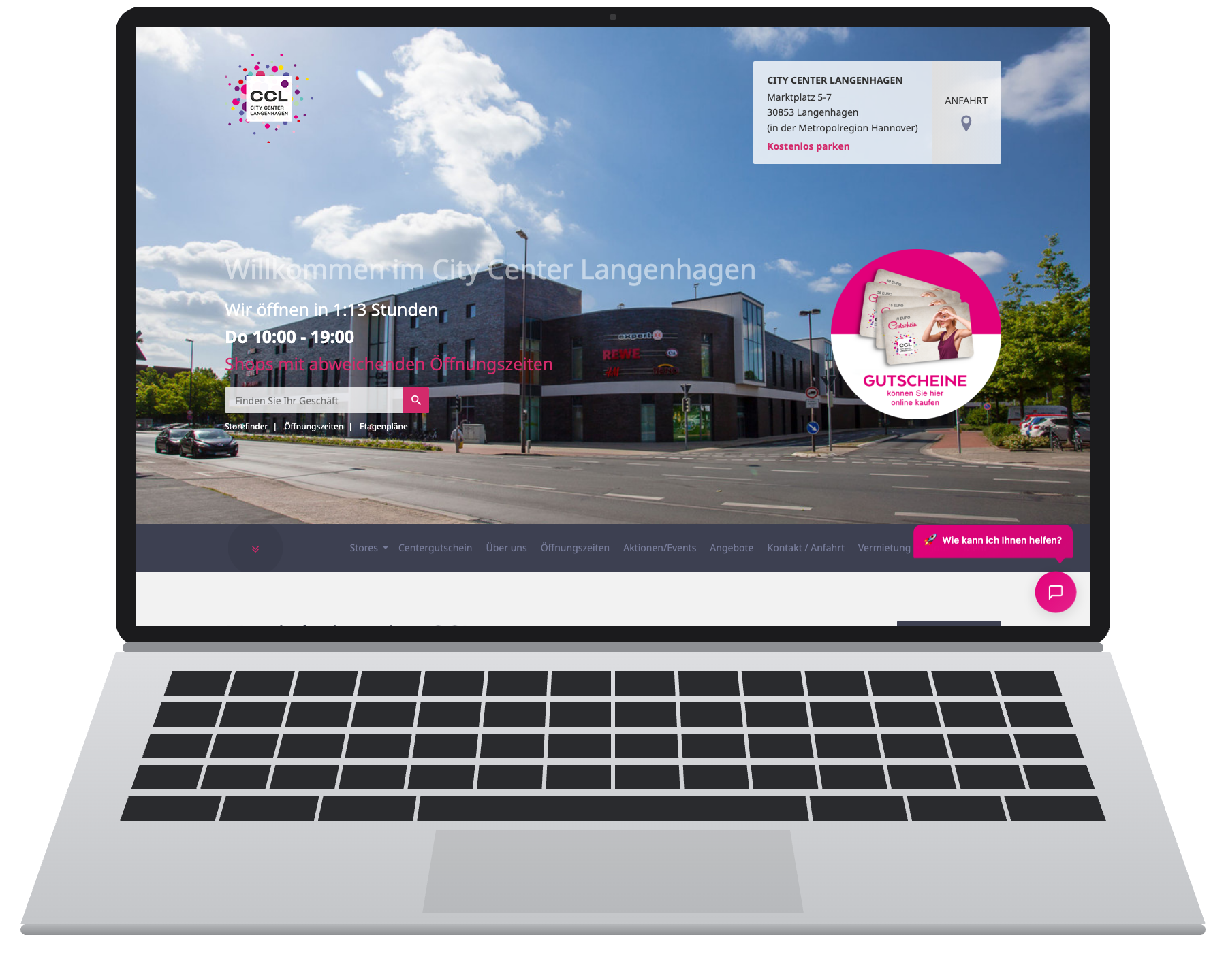 Laptop mit der Website des City Center Langenhagen