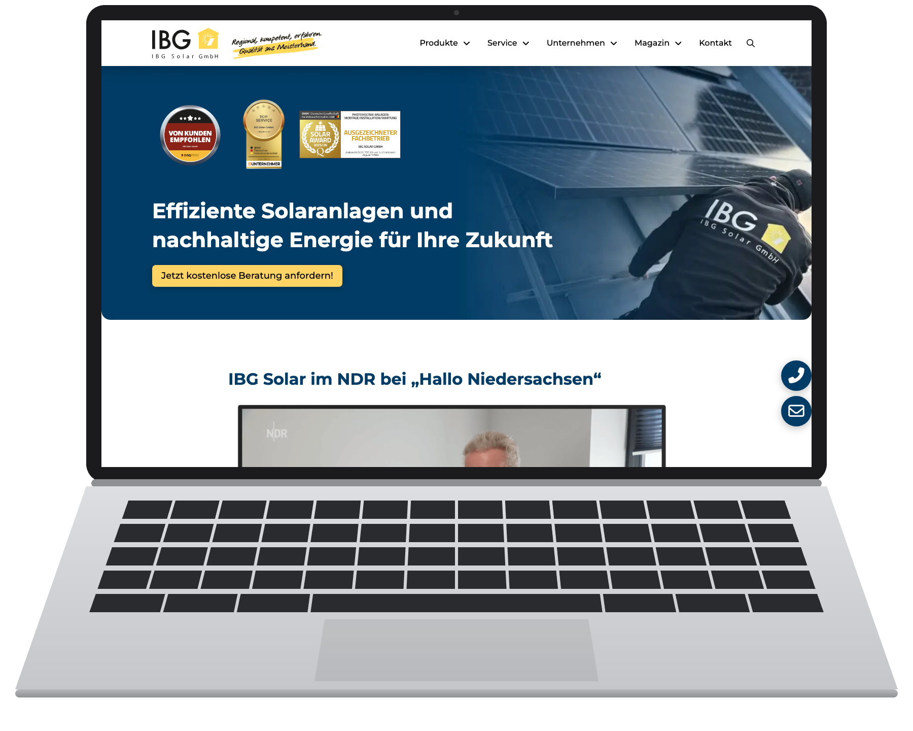 Laptop mit der Website von IBG Solar