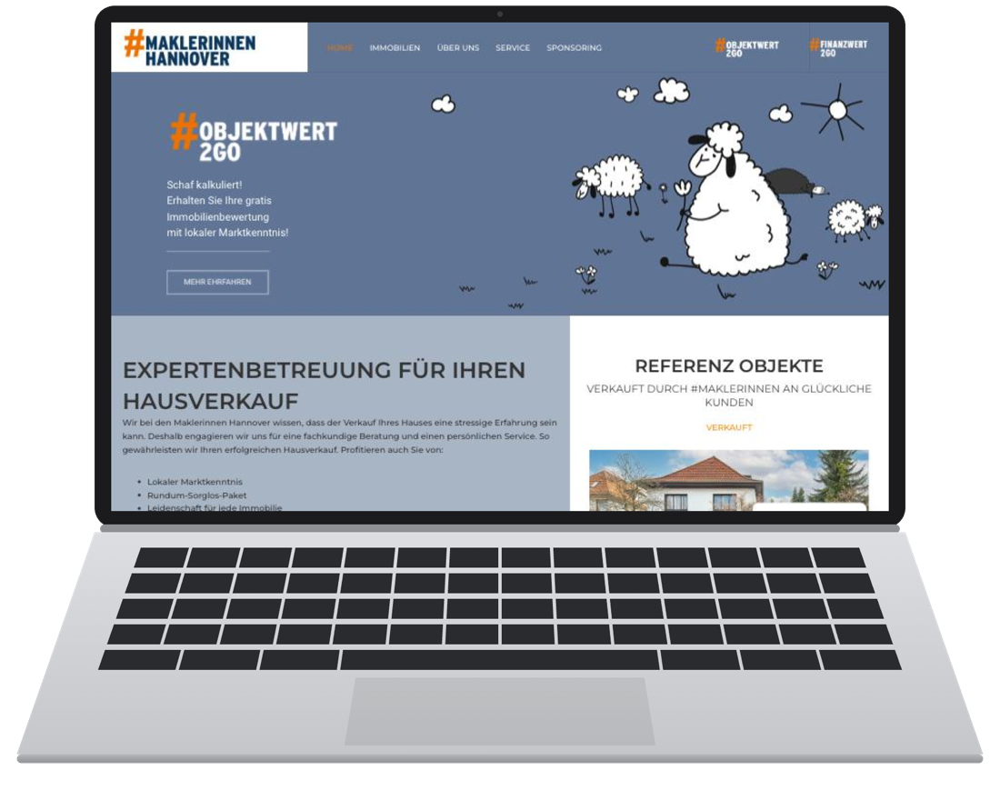 Laptop mit der Website der Maklerinnen Hannover